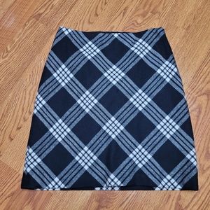 Talbots Petite Womens Black and White Plaid Wool Blend Skirt